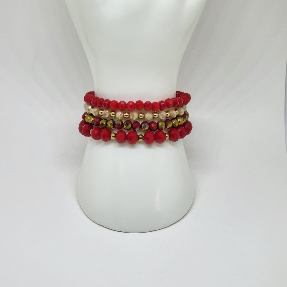 Elegant Red and Gold Beaded Bracelet Set
